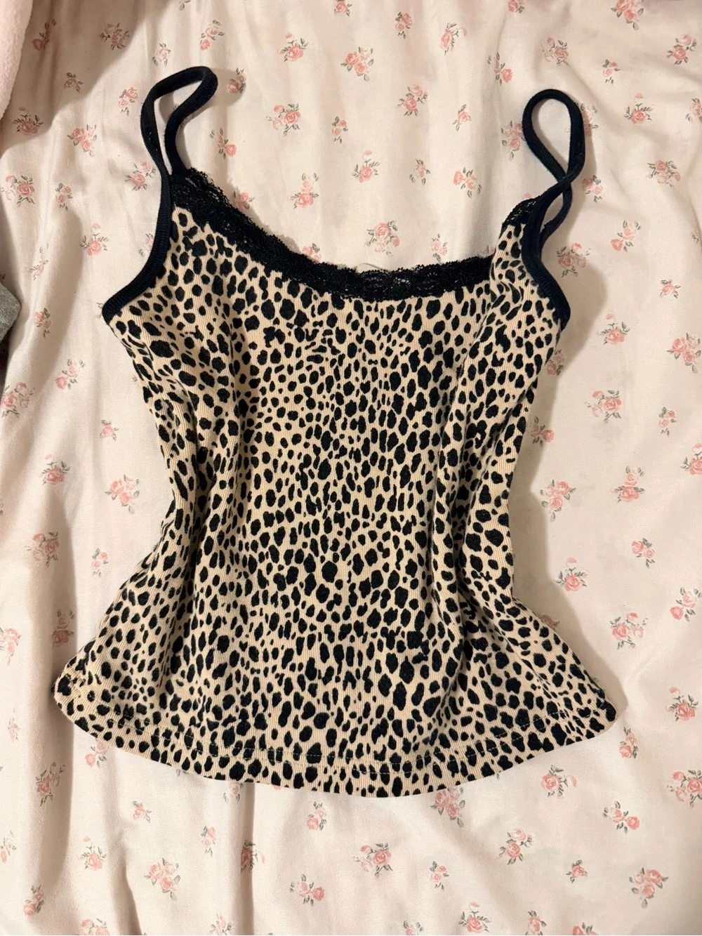 Leopard Print Lace-Trim Cami Tank Top